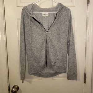 American Eagle Grey Lightweight Zip-Up Hoodie